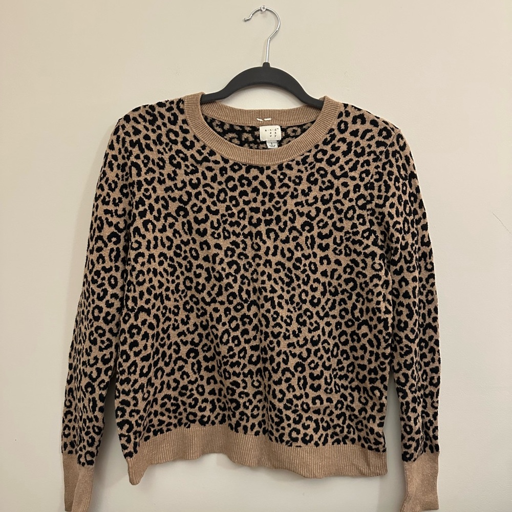 a new day Leopard Print Crew Neck Sweater - Brown and Black